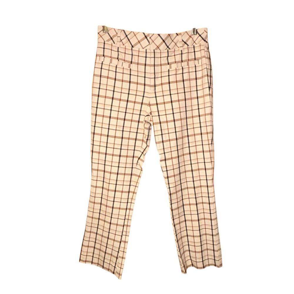 Anthropologie‎ Essential Womens Plaid Slim Cropped Pants Size 4 Brown Cream